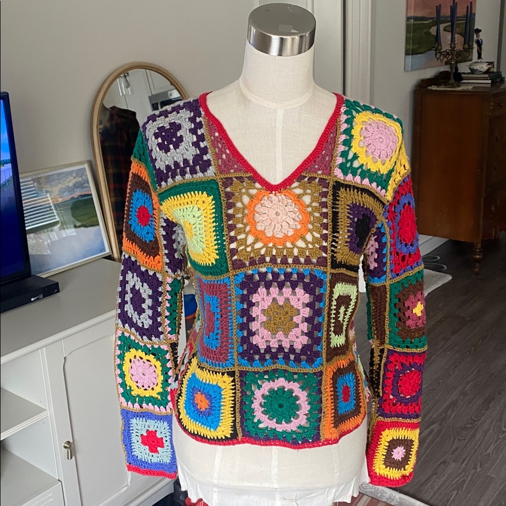Vintage 1990s Y2k Express Patchwork Crochet Top - image 1